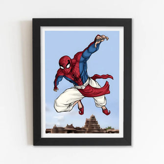 Indian Superhero Framed Poster with Acrylic Glass, Multicolor - Perfect for Room & Office Decor 