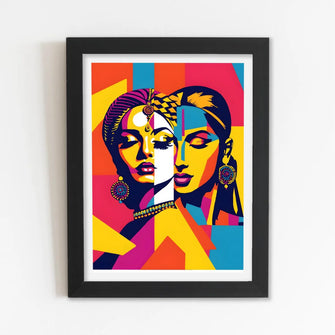 Aesthetic Indian Women Art Framed Poster with Acrylic Glass, Multicolor - Perfect for Room & Office Decor 