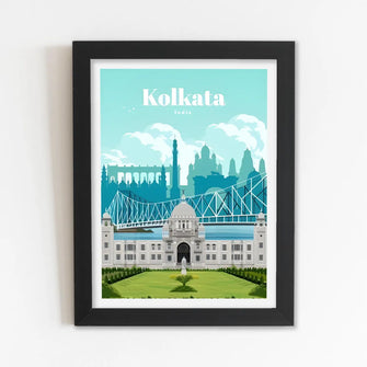Kolkata Framed Poster with Acrylic Glass, Multicolor - Perfect for Room & Office Decor 