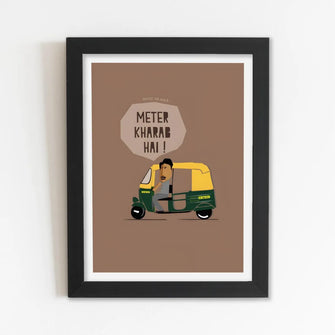 Auto (meter kharab hai) Framed Poster with Acrylic Glass, Multicolor - Perfect for Room & Office Decor 