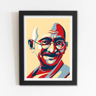 Mahatma Gandhi (Freedom) Framed Poster with Acrylic Glass, Multicolor - Perfect for Room & Office Decor 