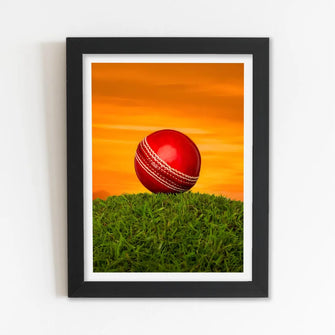 Cricket Ball Framed Poster with Acrylic Glass, Multicolor - Perfect for Room & Office Decor 
