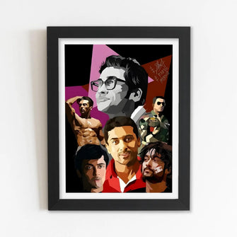 South Indian Actors (Super Star) Framed Poster with Acrylic Glass, Multicolor - Perfect for Room & Office Decor 