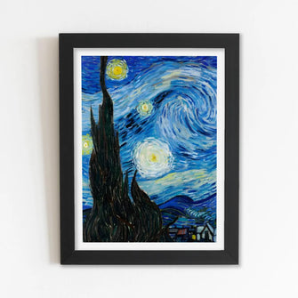 The Starry Night(Wall paint art, Aesthetics, Minimal) Framed Poster with Acrylic Glass, Multicolor - Perfect for Room & Office Decor 